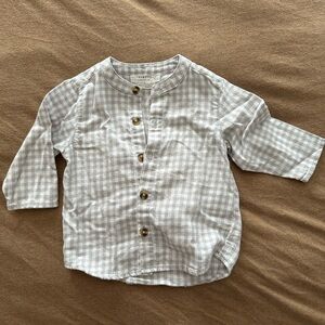 Petit Bateau Gray & White Gingham Button-Front Kids Shirt
